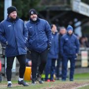 Royston Town's Chris Watters (left) says there are positives to take from the Needham Market loss. Picture: DANNY LOO PHOTOGRAPHY