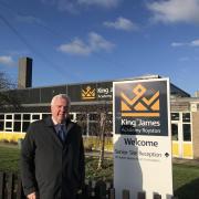 Sir Oliver Heald visited King James Academy in Royston to inspect the storm damage