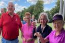 Royston Golf Club captain Gary Pullin with the winners of the three challenges.