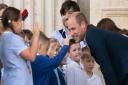 The Duke and Duchess of Cambridge meet local school children after a visit to the Fitzwilliam Museum, Cambridge