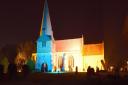 The Church of St Peter and St Paul in Steeple Morden was lit up in the colours of the Ukrainian flag