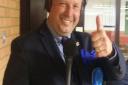 It's a thumbs up: Jason Ablewhite, the new police and crime commissioner for Cambridgeshire.