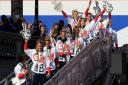 Members of Team GB hockey team during the Olympic and Paralympic athletes heroes' return in London.
