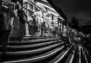 Peter Baker's photo of crowds leaving the theatre for Royston Photographic Society