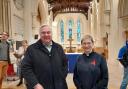 Sir Oliver Heald with Reverend Heidi Huntley at the reopening of St John the Baptist Church in Royston