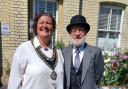 Mayor Lisa Adams and Hugh Pollock as Leopold Bloom at Royston Museum