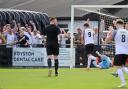 Kian Harness runs away after scoring for Royston against Kettering. Picture: PETER SHORT