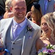 Luna the pug attended the wedding of her owners, Ben Hill and Ffion James, on Friday.