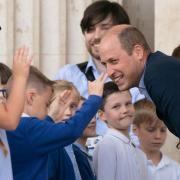 The Duke and Duchess of Cambridge meet local school children after a visit to the Fitzwilliam Museum, Cambridge