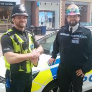 PC Freddie Tomalin on patrol in Cambridge with Superintendent James Sutherland (right)