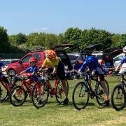 The start of the U8 freewheel race at Cycle Club Ashwell's grass track meeting.