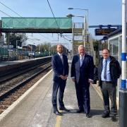 Tom Moran, managing director for Great Northern and Thameslink, Sir Oliver Heald MP, and Jonathan Ham, lead portfolio manager for Network Rail, at Royston station.