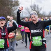 Sue Oddy (left) and Suzanne De Vooght-Johnson of Royston Runners at the Cambridge Half Marathon.