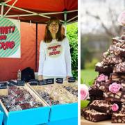 Jayne Downes at a local market, and her beautiful tiffin tower creation.