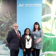 Royston Mayor Cllr Mary Antony and Cllr Rob Inwood visited the town's Johnson Matthey headquarters
