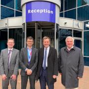 Andy Walker, Alastair Judge, Greg Hands MP and Sir Oliver Heald MP at Johnson Matthey in Royston
