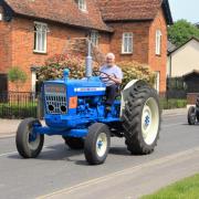A tractor cavalcade came through the streets for Bassingbourn Mayhem