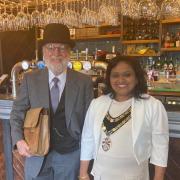 Organiser Hugh Pollock celebrating Bloomsday 2023 with former Mayor Mary Antony