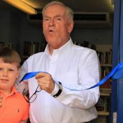 Jeffrey Archer officially opened Bow Books in Royston with Bertie Bowes