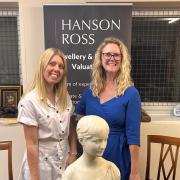 Company secretary Sonya Marshall and Amanda Butler with the bust of the boy by Joseph Towne