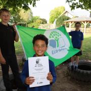 Steeple Morden Primary School children received the Eco-Schools Green Flag Award