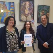 Young Artist of the Year Olivia Ahmet with Mayor of Royston Cllr Lisa Adams and Mark Fitzpatrick