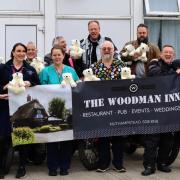 Motorcyclists delivered toy polar bears from The Woodman Inn to Lister Hospital