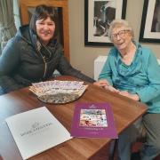 (L-R) Tracy Aggett, Home-Start fundraising events support manager, with Eileen, one of Melbourn Springs Care Home residents, and the money they raised