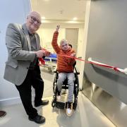 Cllr Bill Handley with Oliver King from Little Miracles at the Changing Places toilet