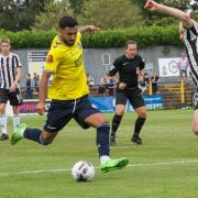 Andronicos Georgiou scored twice for Royston Town against Halesowen, his first for the club. Picture: JIM STANDEN