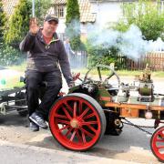 Simon Fox with his scale model Burrell agricultural tractor