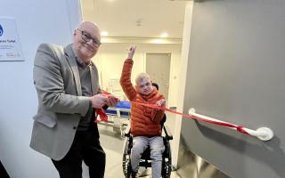 Cllr Bill Handley with Oliver King from Little Miracles at the Changing Places toilet