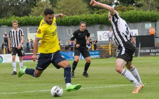 Andronicos Georgiou scored twice for Royston Town against Halesowen, his first for the club. Picture: JIM STANDEN