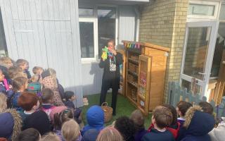 The grand opening of Therfield First School's reading shed